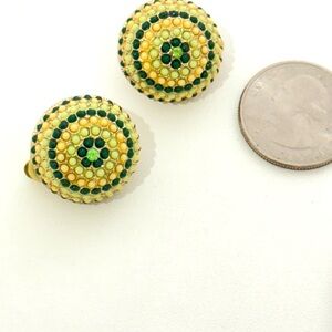 Clip On Green and Yellow gold tone EUC